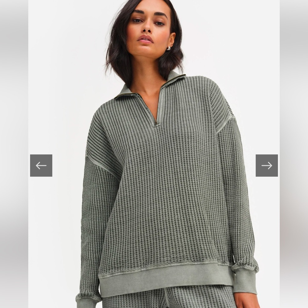 Organic Waffle Collared Half Zip Sweatshirt